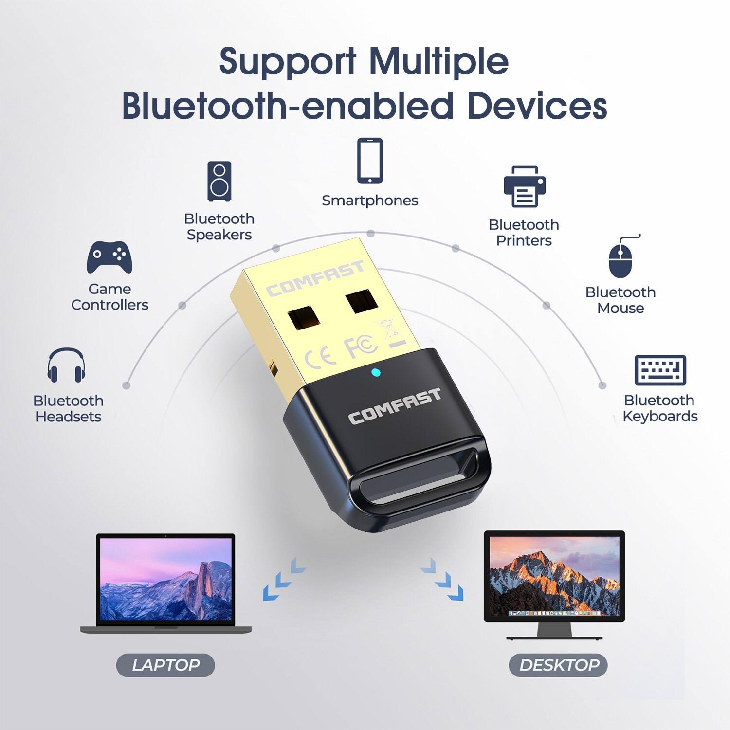 Free Driver USB Bluetooth 5.1 Adapter Bluetooth Receiver Transmitter 2 in 1 for PC Support Windows 10/7/11 Dongle for Headsets. 