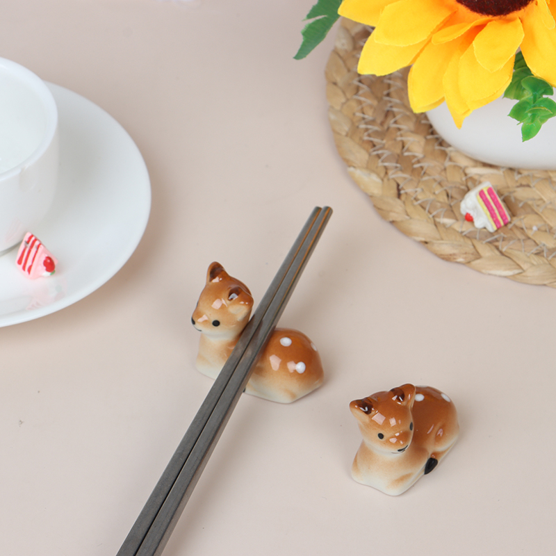 Cute Sika deer Ceramic Chopsticks for Daily Use Chopstick Rack Chopstick Holder Dounp. 