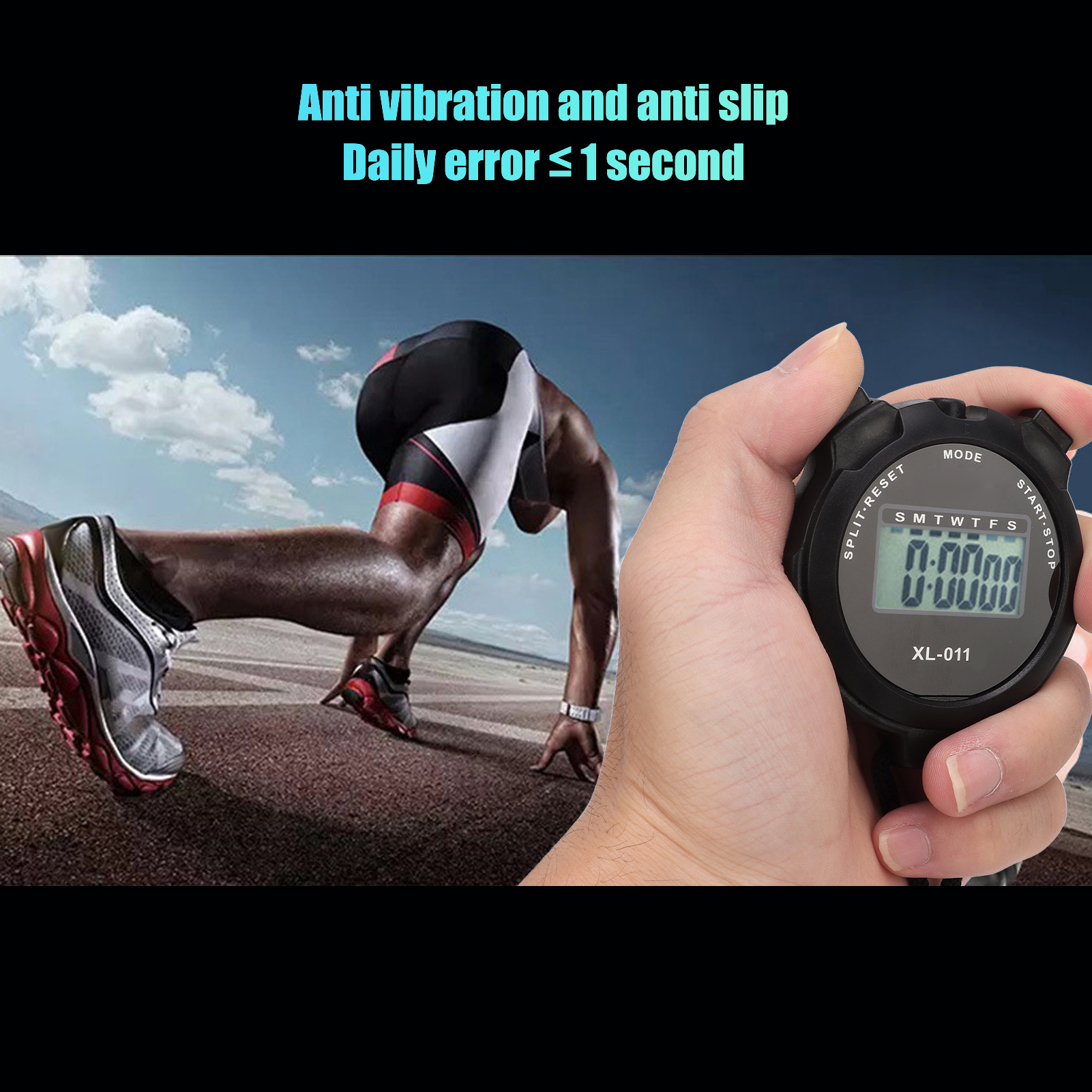 Sports Stopwatch, Black Digital Sport Stopwatch Timer Waterproof Single Row Display Easy To Read for Judging for Racing for Swimming. 