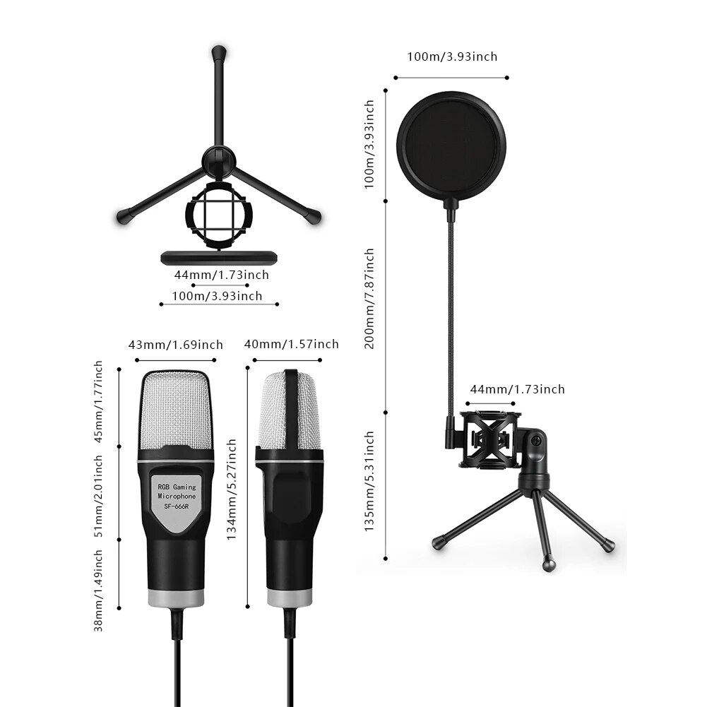 Professional Wired Microphone with Tripod Stand PC Condenser Mic RGB USB Recording Gaming Microphone for Computer Laptop Desktop. 