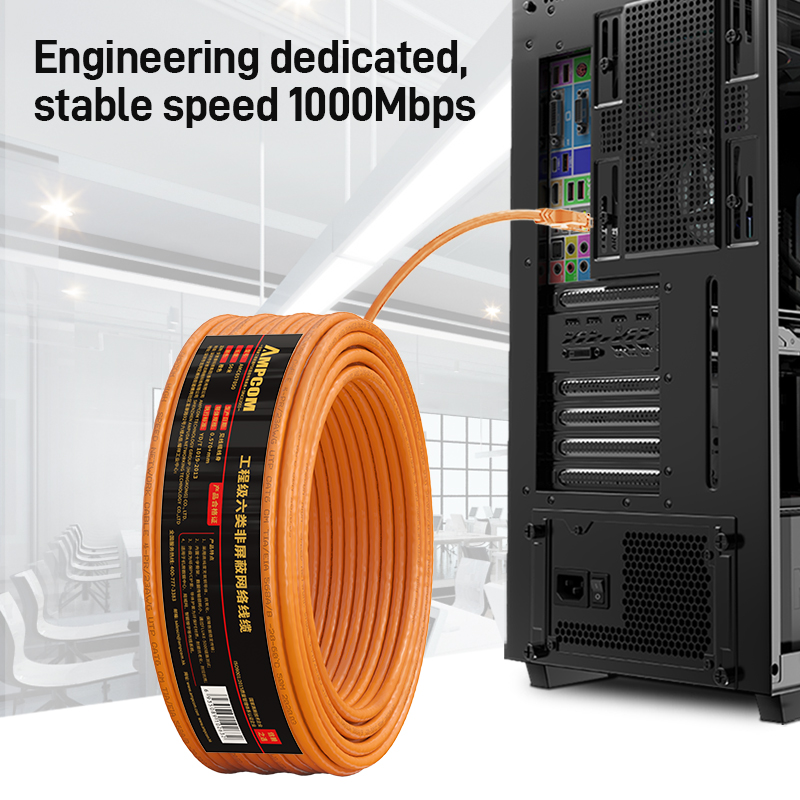 AMPCOM Bulk Ethernet Cable, CAT6 CAT5E OFC Solid Pure Bare Copper wire, 0.57mm 23AWG 24AWG RJ45 Network Cable 25m 50m 100m 150m. 