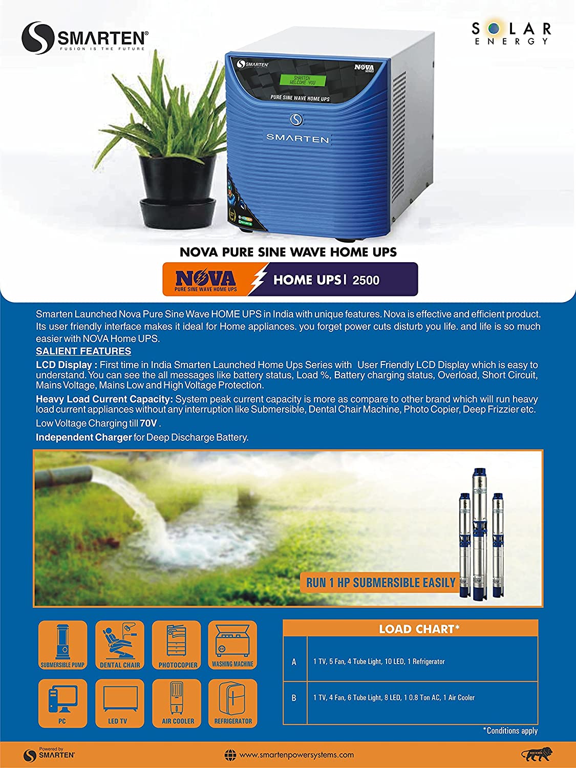 SMARTEN NOVA Home IPS UPS  2500VA/24V Pure Sine Wave Inverter. 