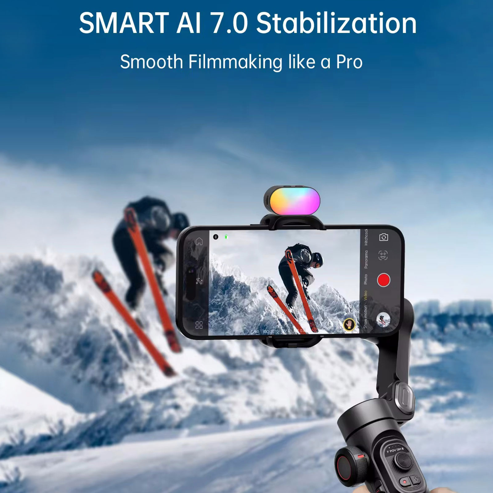 AOCHUAN Smart XE Kit Gimbal Stabilizer for Smartphone iPhone Video Recording Magnetic Fill Light 3-Axis Foldable Android Gimble. 