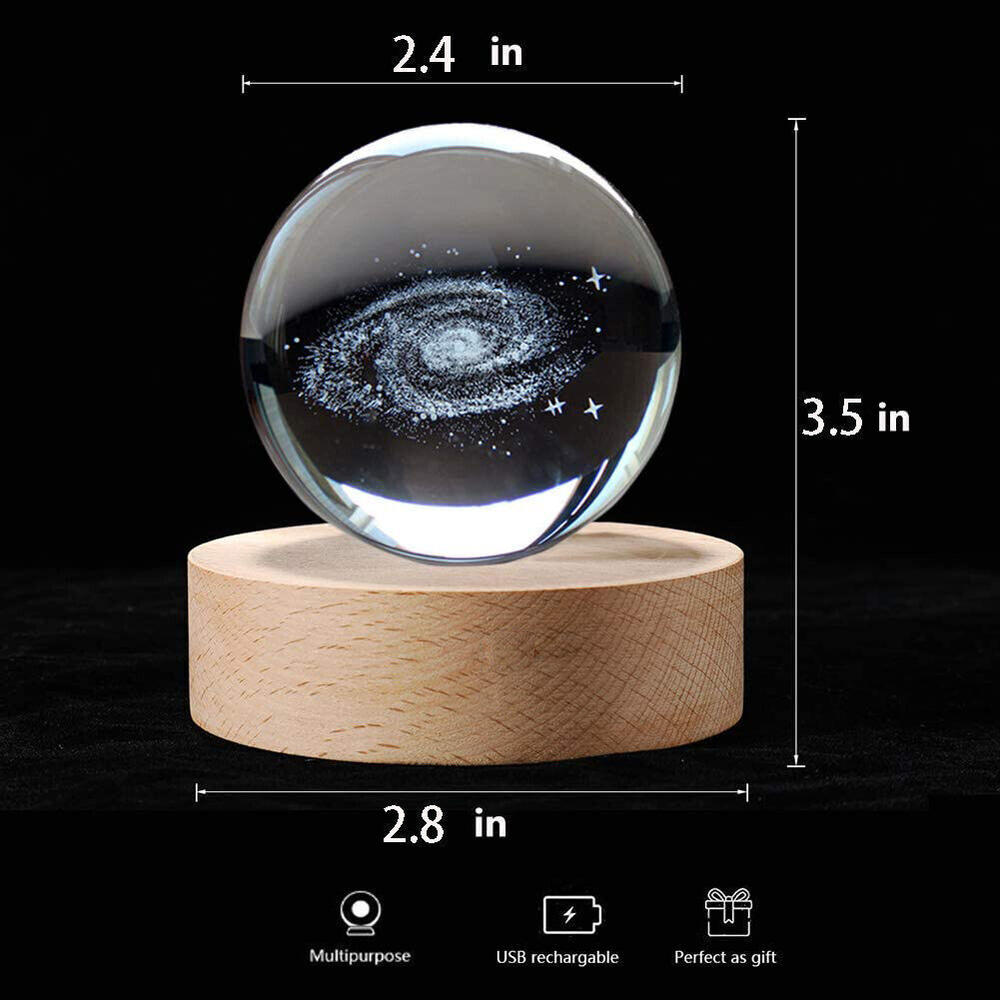 Planet 3D Crystal Ball Engraving Solar System LED Ball Light Touch Switch. 