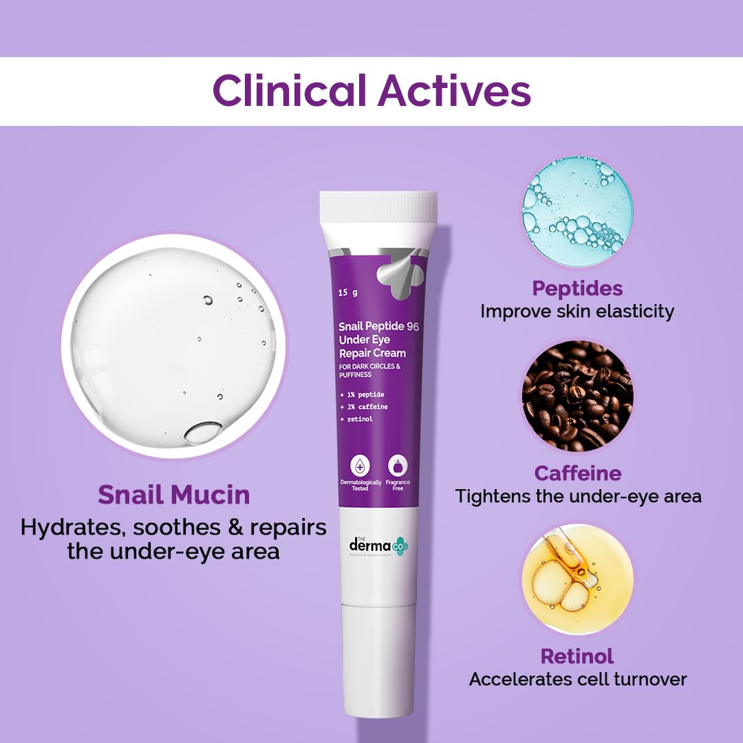 The Derma Co. Snail Peptide 96 Under Eye Repair Cream with Snail Mucin & Peptide Complex For Dark Circles & Puffiness - 15 g. 