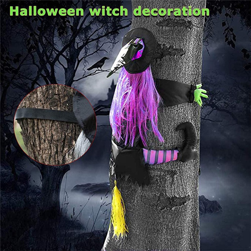 53Inch Crashing Witch Halloween Decorations, Crashing Witch Into Tree, Crashed Witch Props for Porch Durable Easy to Use. 