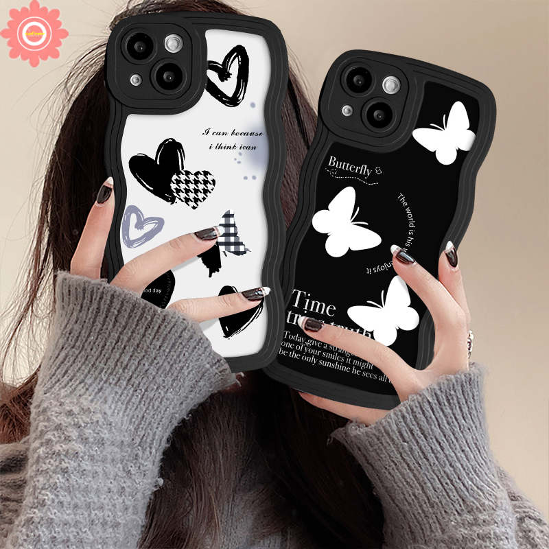 Retro Butterfly Case for VIVO Y17 Y20 Y11 Y15S Y20S Y21 Y33S Y91 Y91C Y35 Y16 Y30 Y02 Y50 Y01 Y75 Y22 Y55 Y02S Y93 Y95 Y12 Y15 Y12S Y20S Y12A Love Heart Black White Letter Cover. 