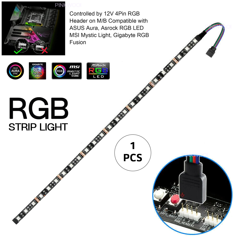 RGB SMD5050 LED Strip Light for Modding PC CASE LED Light Strip 12V 4 PIN GRB Compatible with ASUS Aura Sync Gigabyte RGB Fusion MSI Mystic Light ASRock RGB