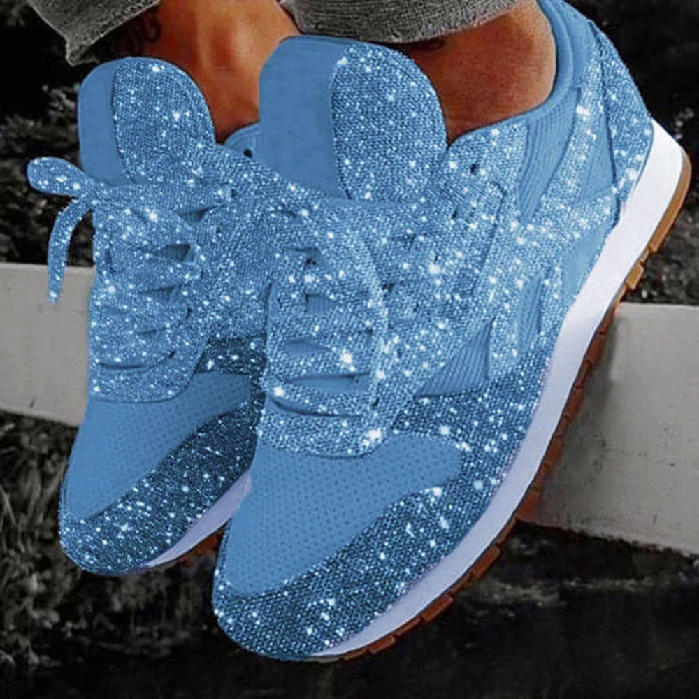 Women's Fashion Casual Breathable Crystal Bling Lace Up Sport Shoes Sneakers