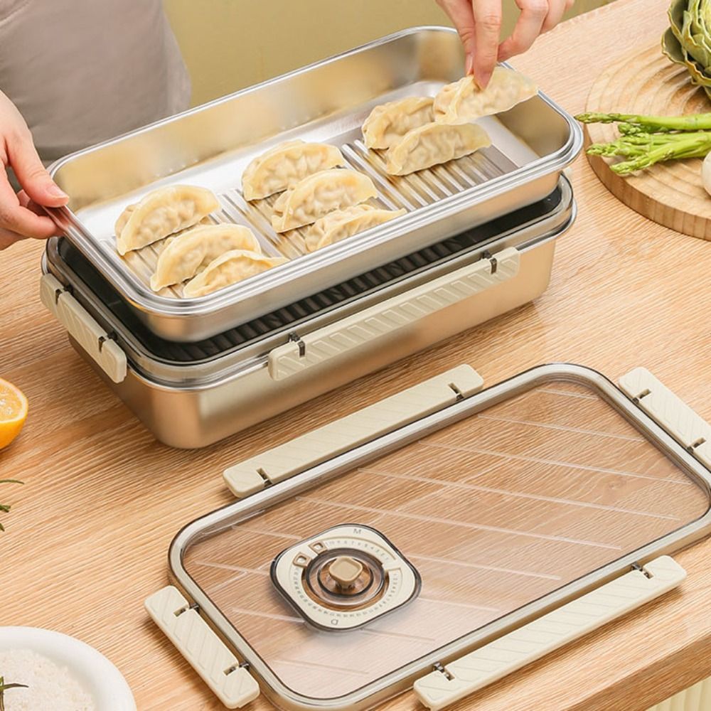 Multifunctional 2000ML/3500ML/5800ML 304 Stainless Steel Dumpling Box Thickened Fresh-keeping Dumpling Storage Box Large Capacity Sealed Refrigerator Storage Box for Kichen. 