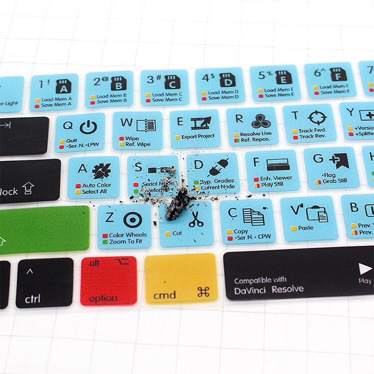 （NEW）HRH DaVinci Resolve Hotkey Function Shortcut Silicone Keyboard Cover for Macbook Pro 13"15"Touch Bar A1706/A1707/A1989/A2159. 