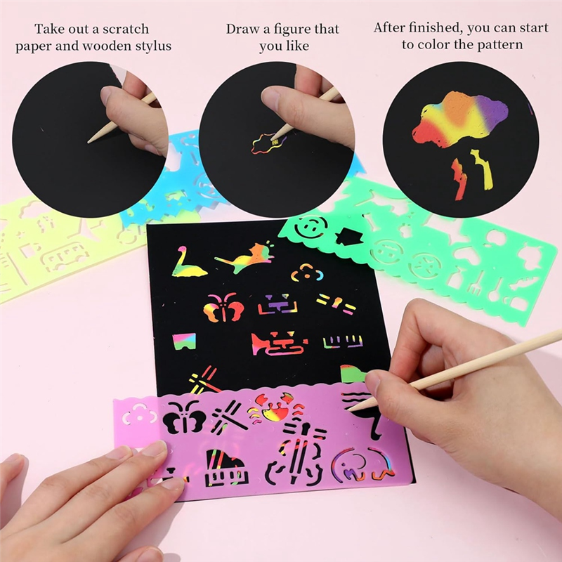 Rainbow Scratch Paper Art Set, Scratch Papers supplies Black Scratch. 