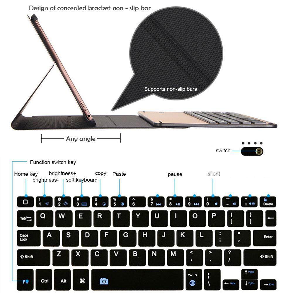 Kobwa IPad Pro 10.5 Keyboard Case Cover With Aluminum LED Backlit Detachable Bluetooth Keyboard and Multi Stand Angel. 
