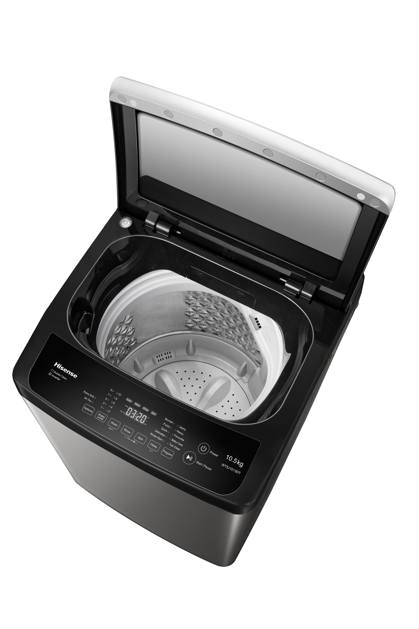 HISENSE 10.5 KG Top Load Inverter Washing Machine Premium Black With Bubble Clean technology | WT5J1013DT/BD3. 