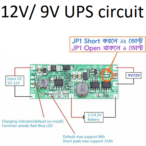Mini UPS Circuit for Router ONU Li-ion 18650 Battery Charging Module Step Up Boost Converter DC 9V/12V Output UPS Over Charge Discharge Protection Circuit Board. 