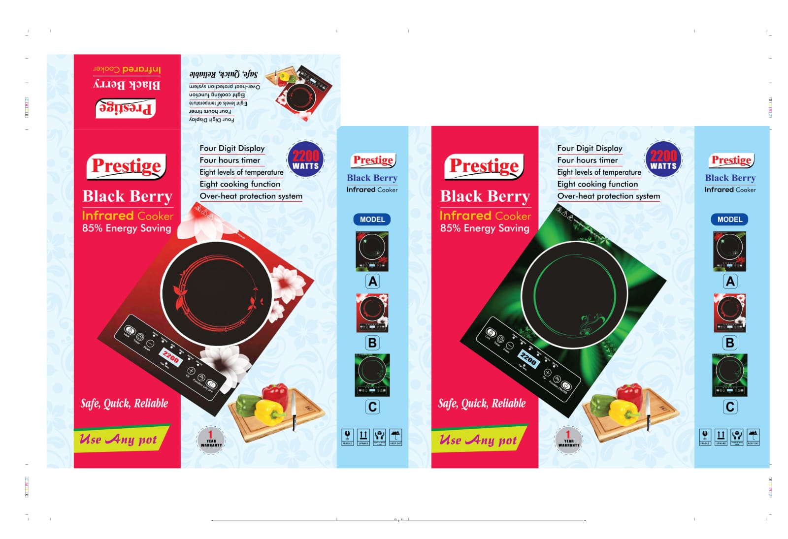 Prestige 2200 Watts Infrared Cooker Use Any Pot (Blue Magic / Black Berry) Eight Cooking Function Digital Display. 
