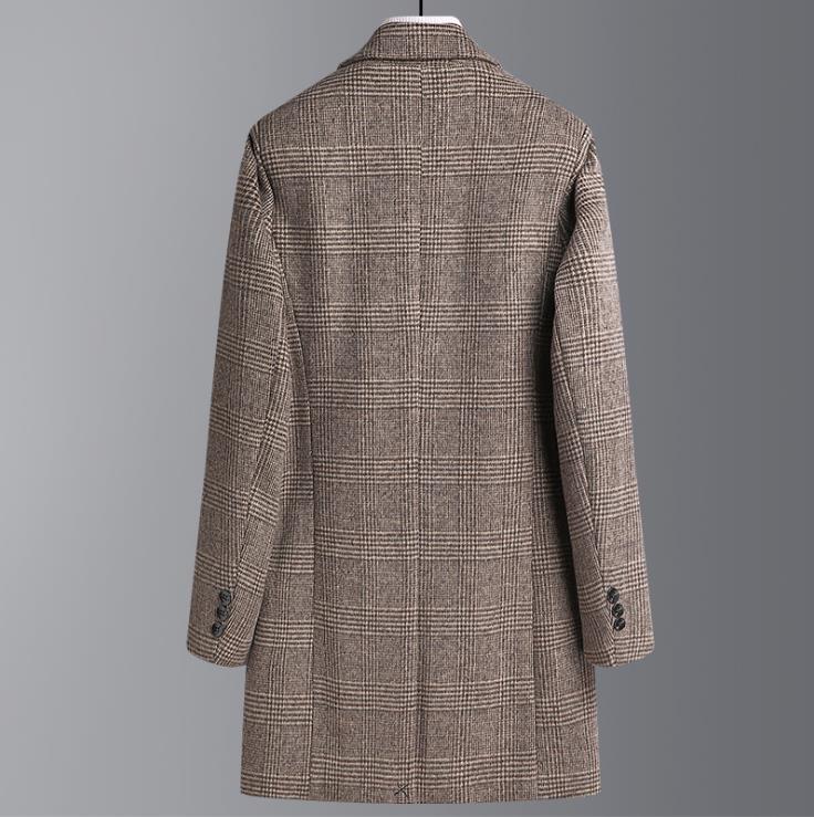 Woolen Coat Men's Autumn Winter Thickened Medium Length Plaid Windbreaker Wool Overcoat Men Camel Coats Mens Jacket Outerwear. 