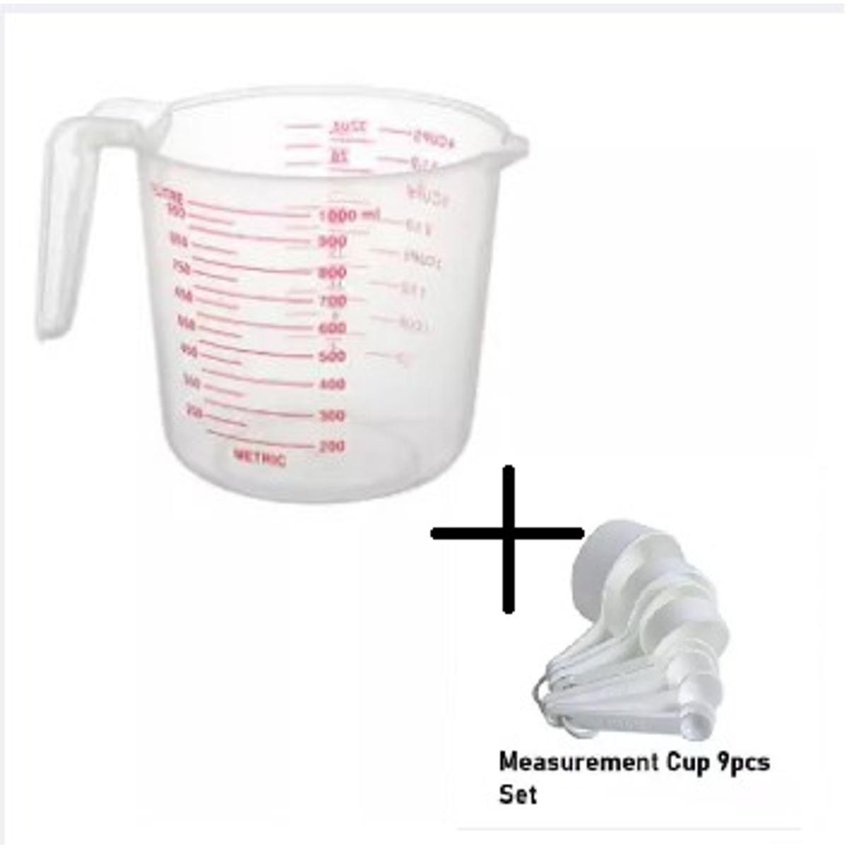 Measuring Combo Pack Of 2 Items Measerment Cup Set 9 Piece Set - White & Plastic Measuring Mug 1000 Ml - Weight Machine