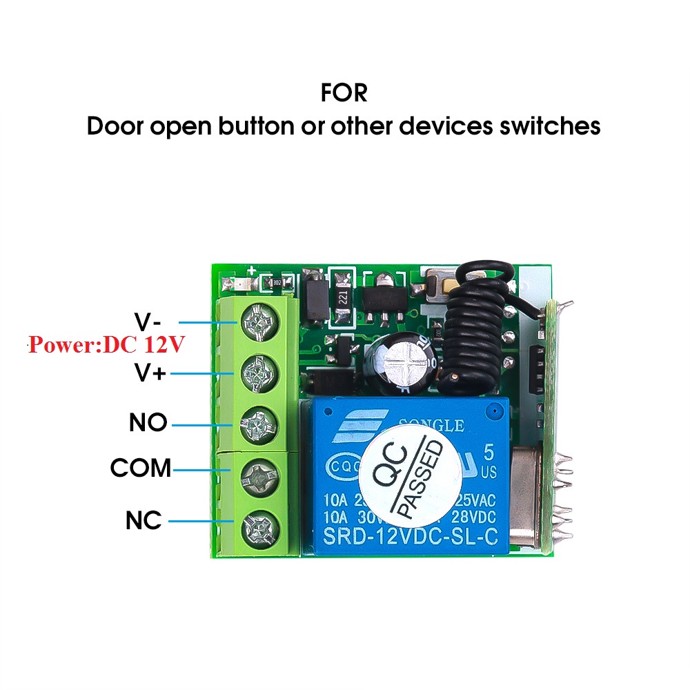 Kebidu 2 Channel Wireless RF 433mhz Cloning Remote Control Switch with DC 12V 10A Relay 1 CH Receiver Module. 