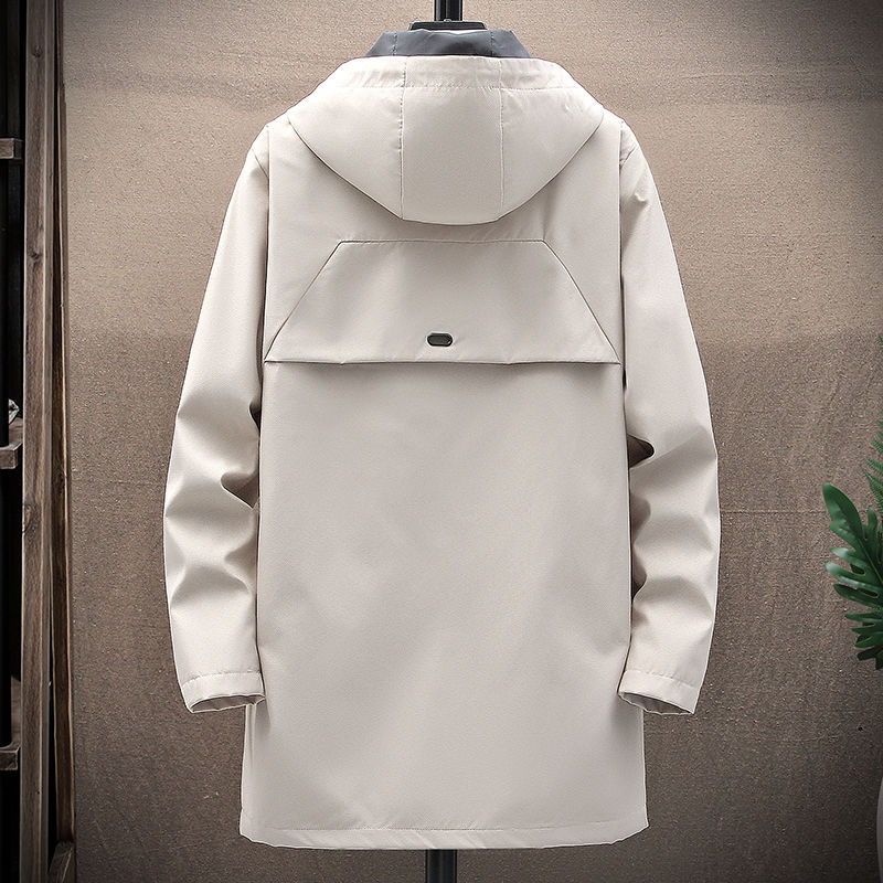 Men's Duster Mid-Length Coat Spring and Autumn Thin Hooded Jacket Trendy All-Match Coat Men's Clothing Handsome Top. 