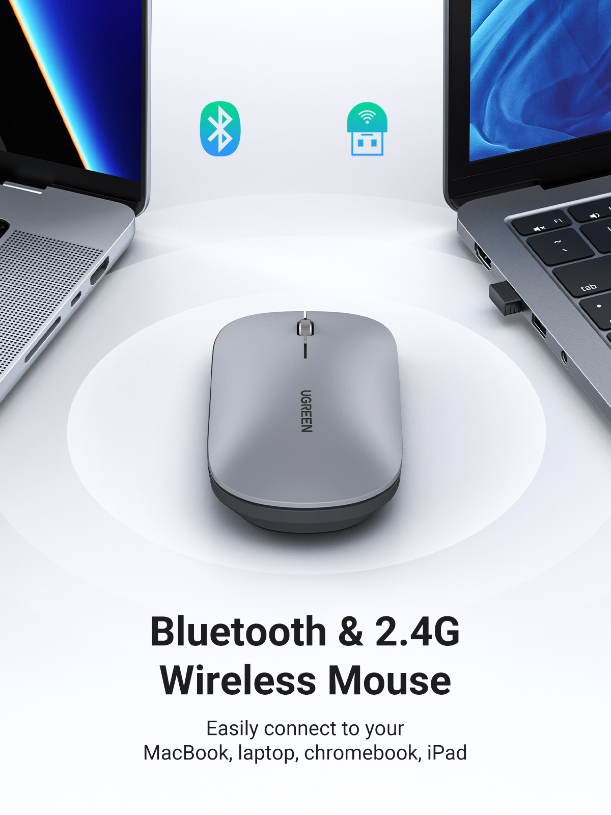UGREEN Mouse Bluetooth 5.0 Wireless Mouse 4000 DPI Silent Click 2 Mode Mute Mice For MacBook PC Tablet Laptop Mouse. 