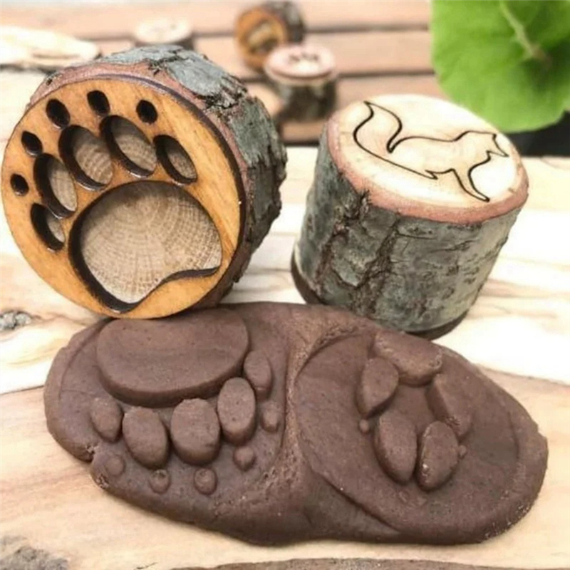 9pcs Animal Tracks Stamps Mould Animal Footprints Engrave Wooden Children Toys Muddy Ground Snowfield Step Print Easy Install