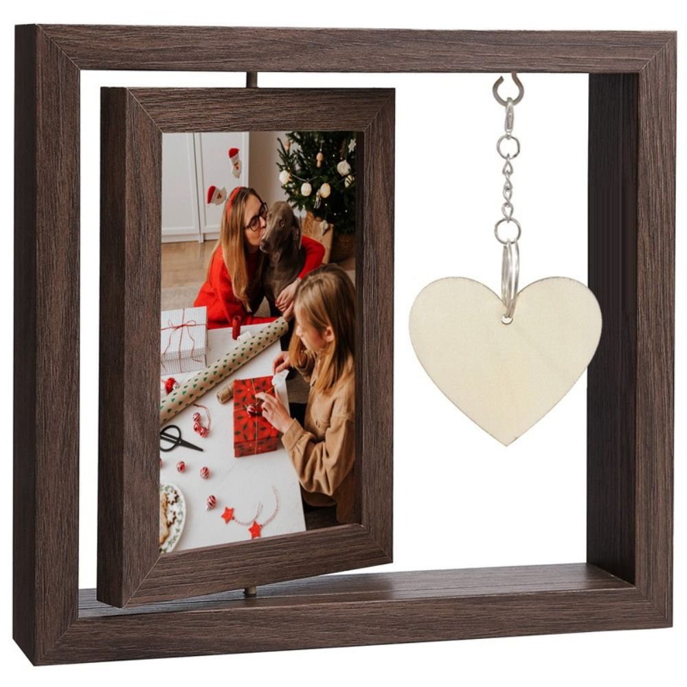 6 Inches Rotating Photo Frame Desktop Decor Double Side Wooden Rotary Picture Frame Creative Table Frame. 