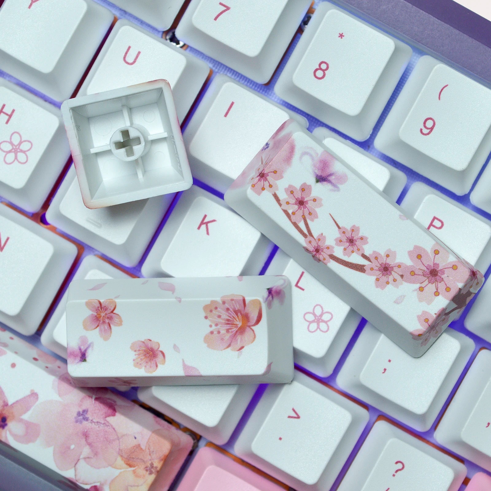 SAKURA 60% 100% Mechanical Keyboard Double-shot PBT Keycaps OEM Profile For Cherry MX Switches and DIY Gaming Bluetooth Keyboard. 