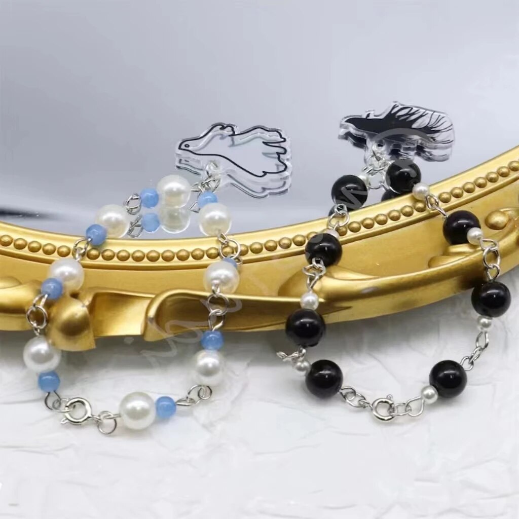 Black and White Beta Fish Matching Bracelets Jujutsu Kaisen Couple Beaded Bracelet Set Y2k Couple Aesthetics Satosugu Wristband. 