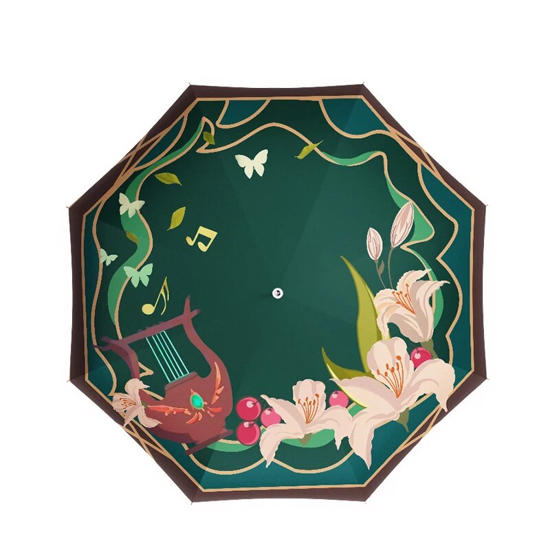 Genshin Impact Automatic Umbrella Three Folding UV Umbrella For Rain and Sun Windproof Portable Parasol Wanderer ZhongLi Barbato
