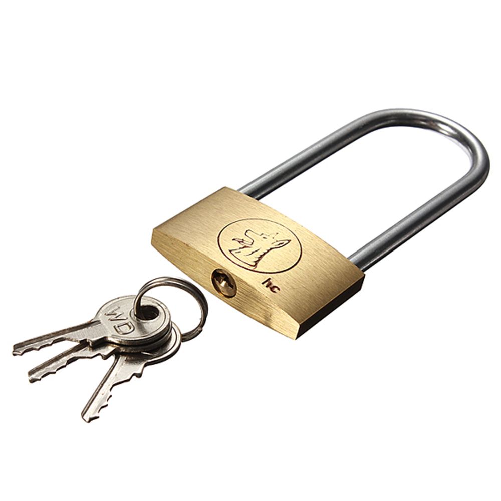 New Brass Padlock Long Shackle Travel Luggage/Suitcase/Gate Lock Security 3 Keys. 