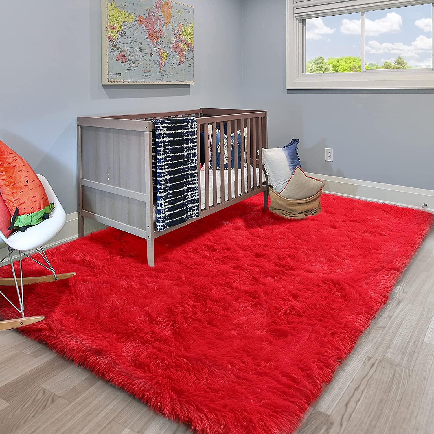 Red Ultra Soft Fluffy Rugs Furry Throw Area Rugs Plush Shag Rug Non-Slip Shaggy Modern Decorative Carpet Living Room Carpet Mat. 