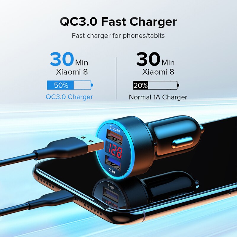 Dual Car Charger With LED Display Fast Charger For Google Pixel 6 5 Pro Samsung A52S A12 F22 M32 Type C USB C Car Charger Cable. 