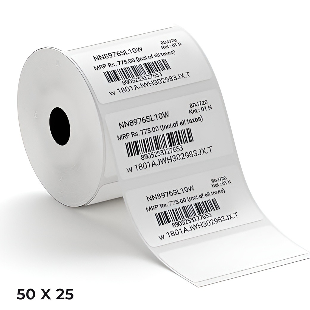 Barcode Labels | 50x25mm (2x1 inch) - 1000 Labels per Roll | Direct Thermal (DT) Stickers | Smudge-Free, Fade-Resistant, High-Quality Print for Barcode, Shipping, Addressing & Organization | Premium Self-Adhesive Thermal Labels - White