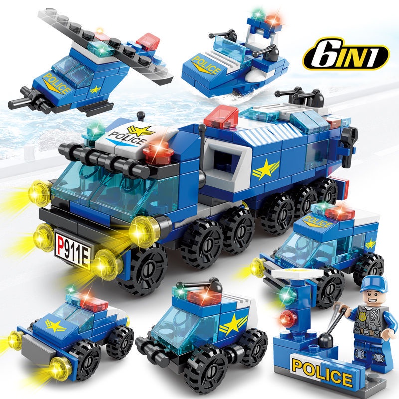 (New)100/200 Pc Lego Car Building Block Compatible Police Fire Truck Tank Airplane Educational Toy Children Infant