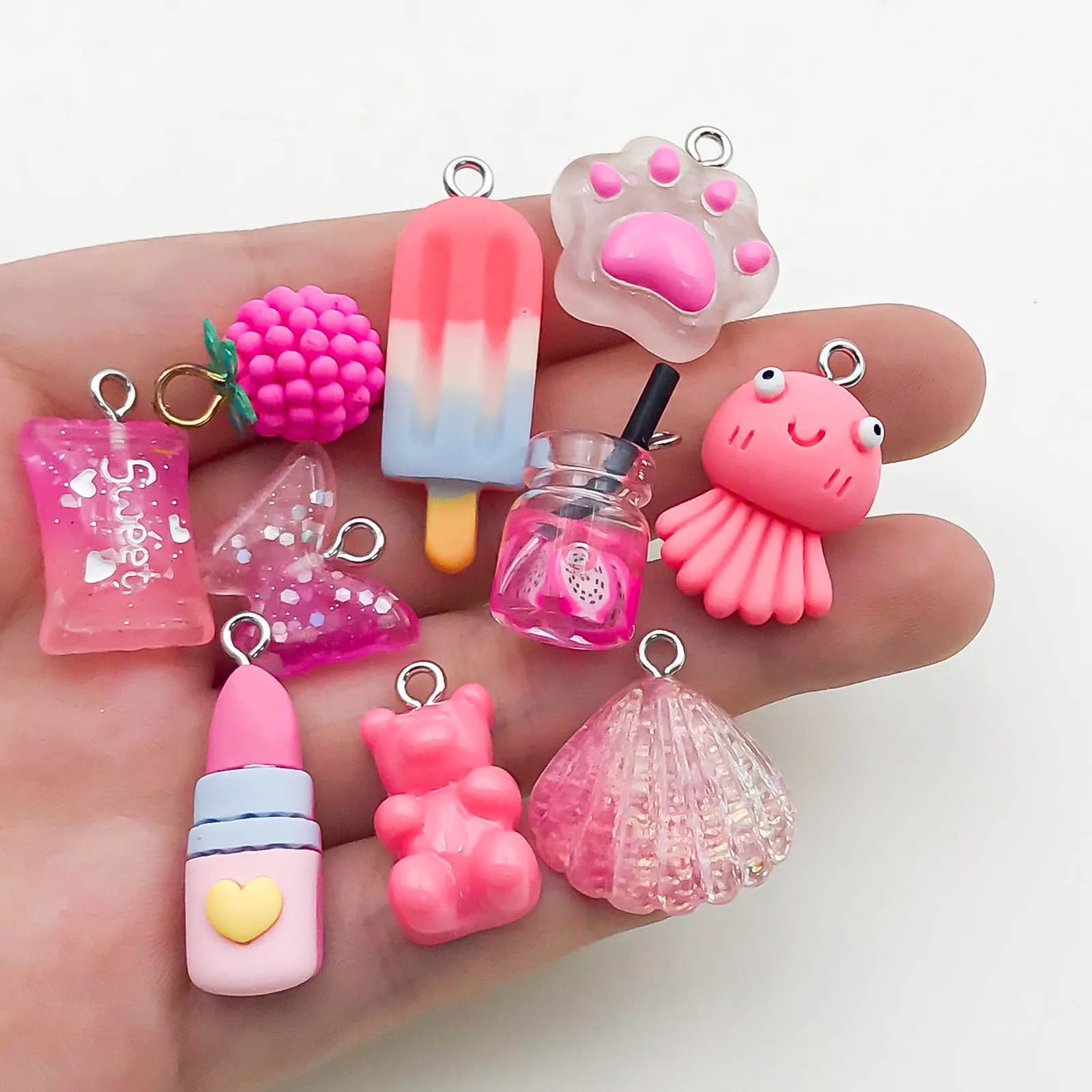 Randomly Mixed 10Pcs/pack 3D Resin Cute Charms 9 colors Solid Color Series Pendants For DIY Necklaces Earrings Bracelets Making. 