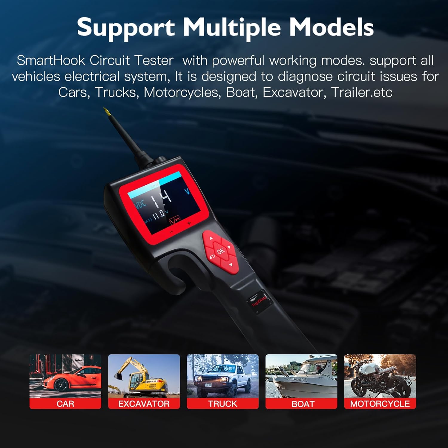 TopDiag P200 Automotive Circuit Tester, (2024 Newest) 9v-30V Power Circuit Probe Kit with 0~5V Power Supply Fuel Injector Relay Mode, Car Electrical System Test Tool AC/DC Digital Voltage Short Finder. 