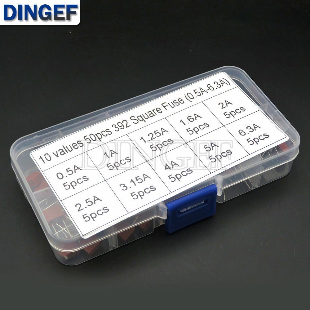 10values 50pcs Square Plastic Fuse 392 0.5A 500mA 1A 1.25A 1.6A 2A 2.5A 3.15A 4A 5A 6.3A / 250V for LCD TV Power Board Fuse Kit. 
