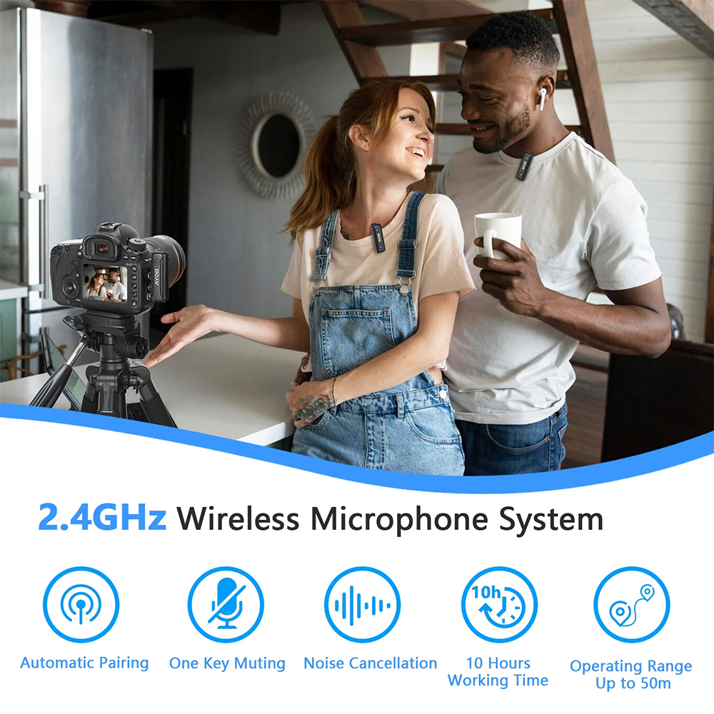 BOYA BY-WM3T2-M1 Wireless 3.5mm TRS Lavalier Lapel Noise Reduction Microphone for Canon, Nikon, and Sony Cameras Vlogging Recording. 