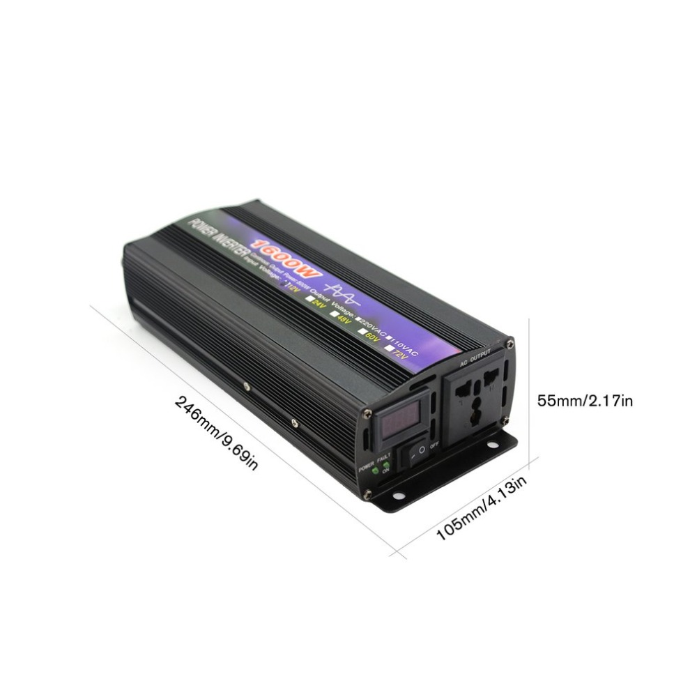 KOGEEK 1600W Pure Sine Wave Intelligent String Inverter Power Inverter Car Inverter Black 12V to 220V / 24V to 220V  / 48V to 220V / 60V to 220V - battery 12v. 