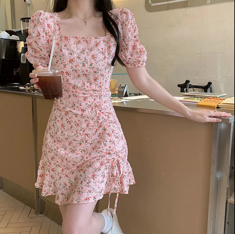 Floral skirt gentle wind ins women's summer chic design artistic skirt Korean style milk milk dress