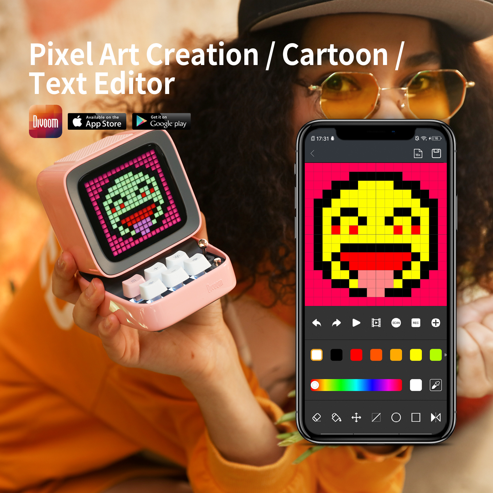 Divoom Ditoo-Pro Portable Bluetooth Speaker Retro Pixel Art Alarm Clock DIY LED Display Board, Cute Gift Home Light Decoration. 