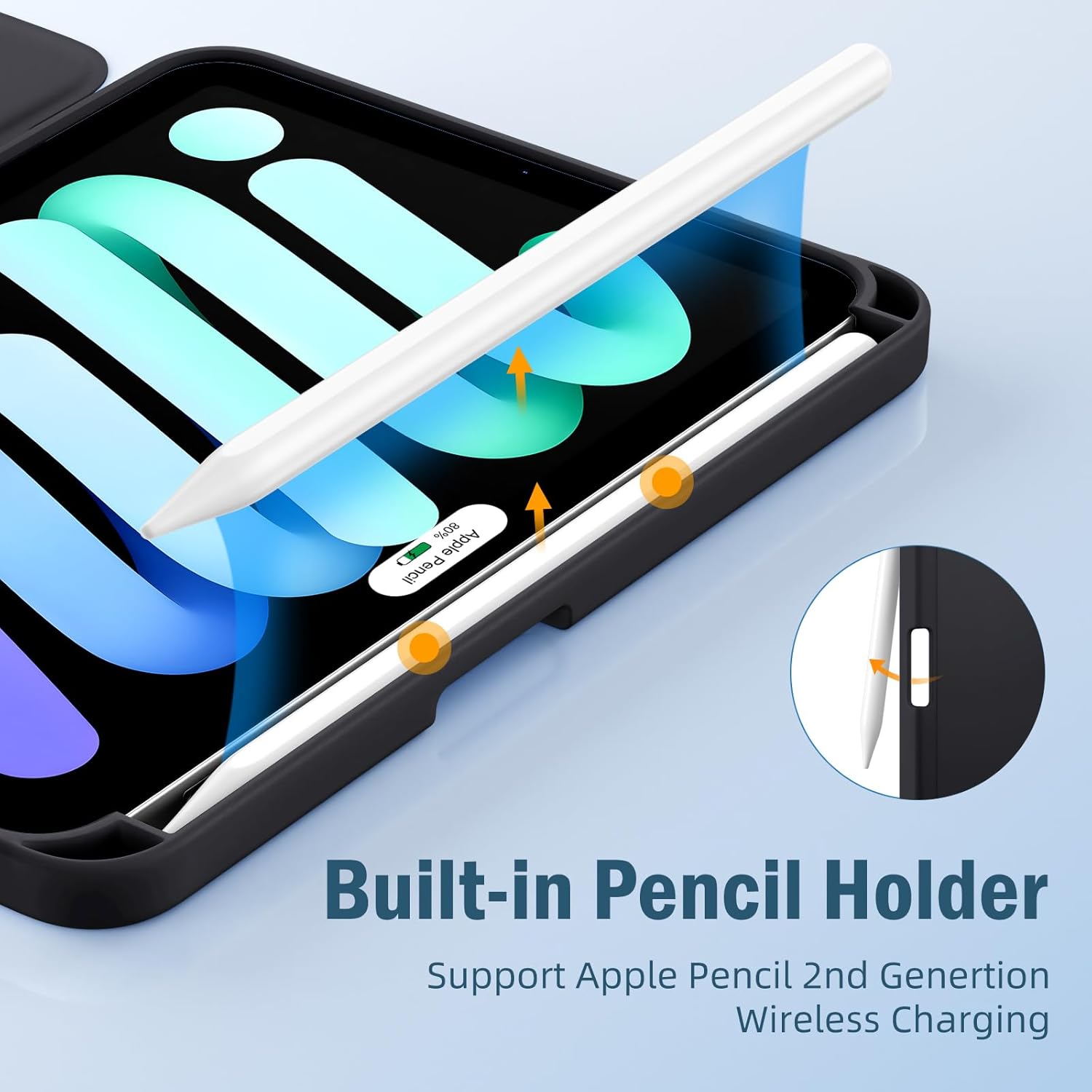 For Apple iPad Mini 7/6 Case 2024/2021 (A17 Pro), for iPad Mini 7th/6th Generation Case 8.3 Inch with Pencil Holder, Slim Trifold Stand Cover with Soft TPU Back, Auto Sleep/Wake, Black/ Navy Blue Model: A2568 (Global)A2995 (Global), A2996 (China)A2993. 