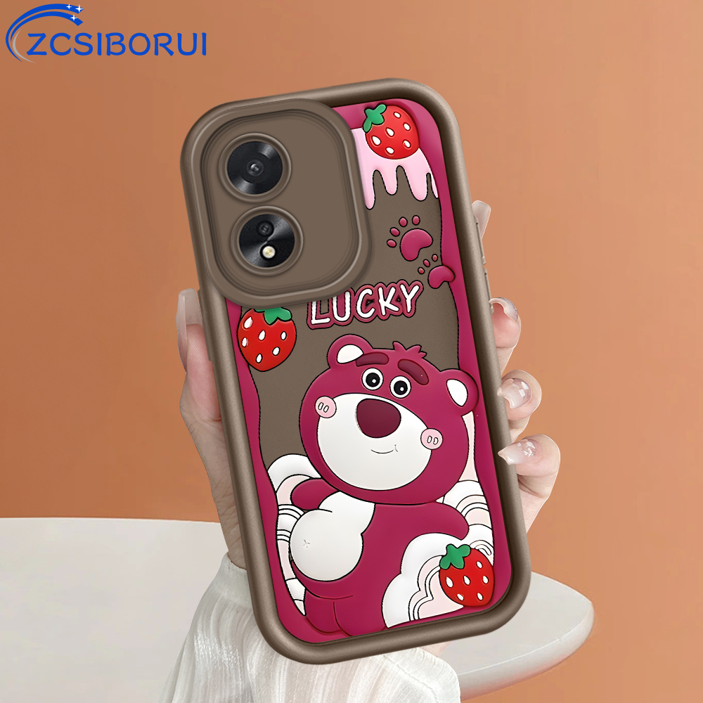 ZCSIBORUI for OPPO A18 A38 Back Cover Lotso Strawberry Pattern Soft Camera Protection Rubber Square Ladder Phone Case. 