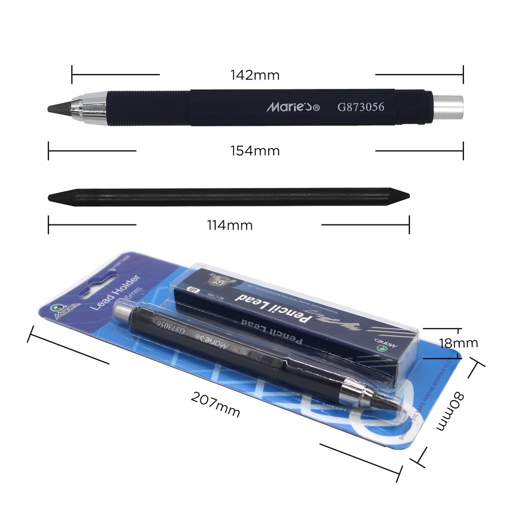 Maries Mechanical Pencil With Clutch Mechanism For 2B, 4B, 6B, 8B Leads + 6 Lead Refills (4B/5.6Mm). 