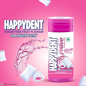 Happydent Wave Xylit Sugarfree Chewing Gum - Fruit Flavour, 30.6g 2 Pack INDIAN. 