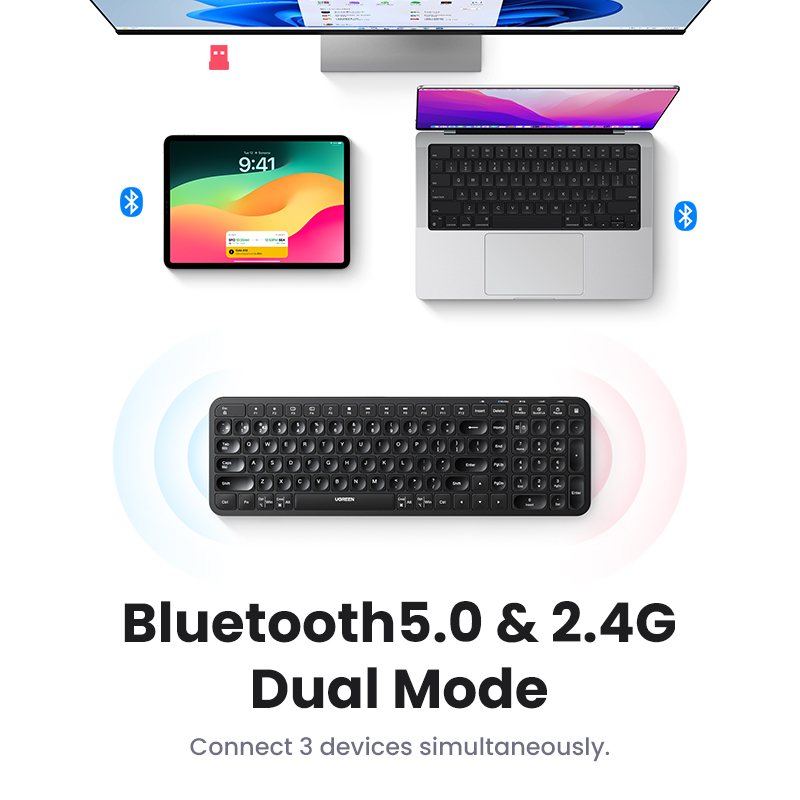 UGREEN Mice and Keyboard Wireless Bluetooth & 2.4GHz Keycaps for Laptop MacBook iPad PC Tablet Bluetooth Keyboard. 