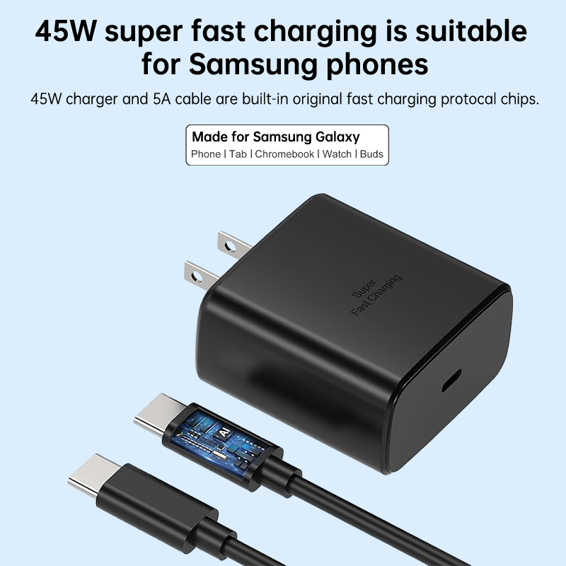 For Samsung Usb C Fast Charger 45w for Galaxy Z Fold Flip 6 A55 A15 S24 S23 S22 Ultra S10 S24 S23 Plus Note 10 Plus Tab Adapter. 