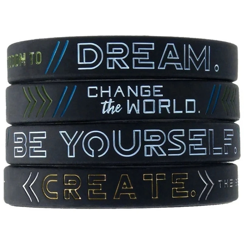 New Inspiring Bracelets Motivational Be yourself, Change The World Create Dream Inspirational Silicone Wristband Rubber Bracelet. 