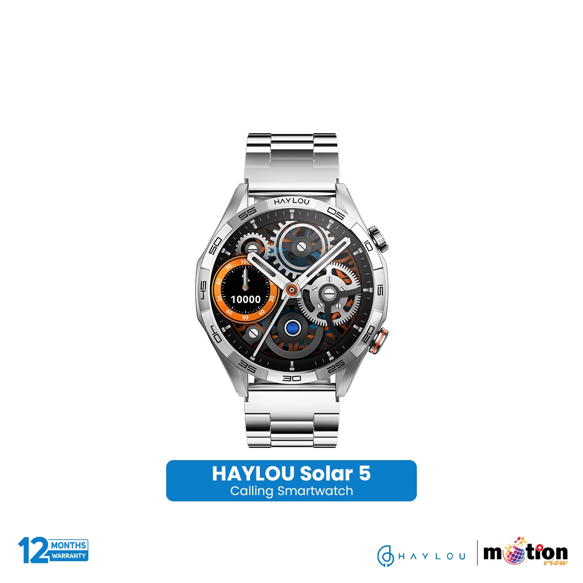 Haylou Solar 5 1.58" AMOLED Display BT Calling Smart Watch ( Metallic + Silicone ) Strap. 